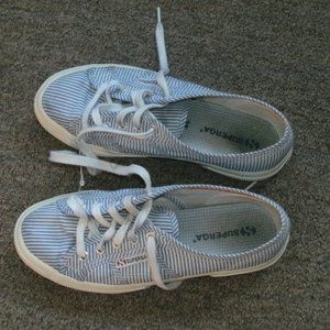 Superga Canvas Sneakers Shoes Blue & White Striped Lace-up women size 7.5 (38)